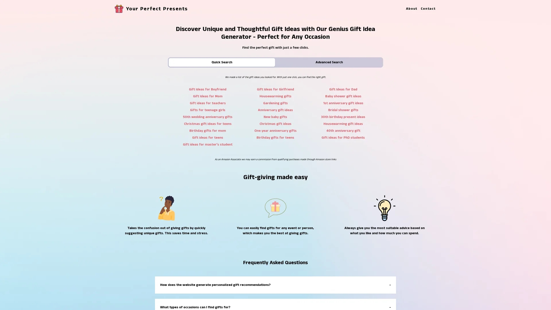 your-perfect-presents homepage
