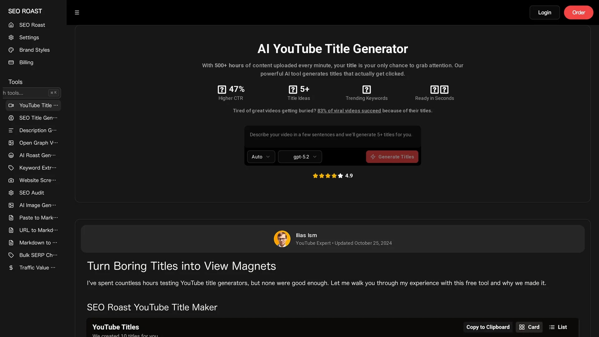 youtube-title-generator homepage