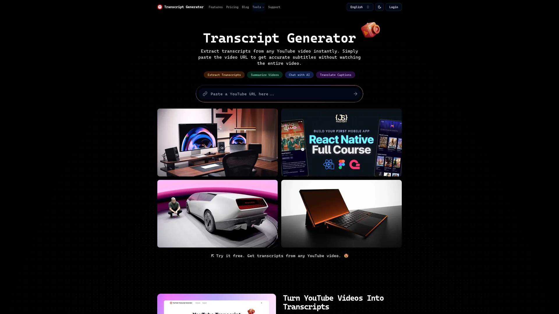 youtube-transcript-generator homepage