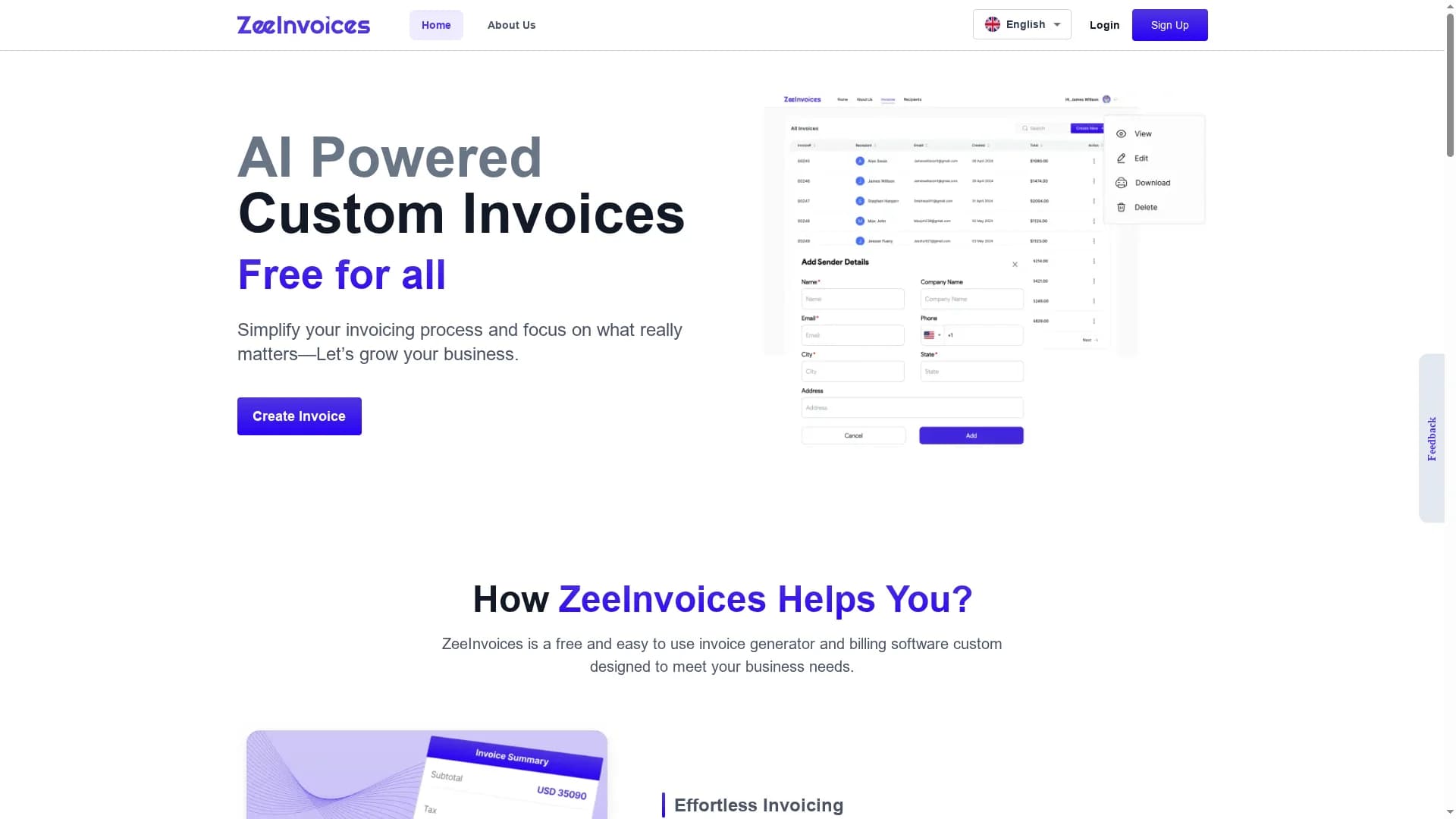 zeeinvoices homepage