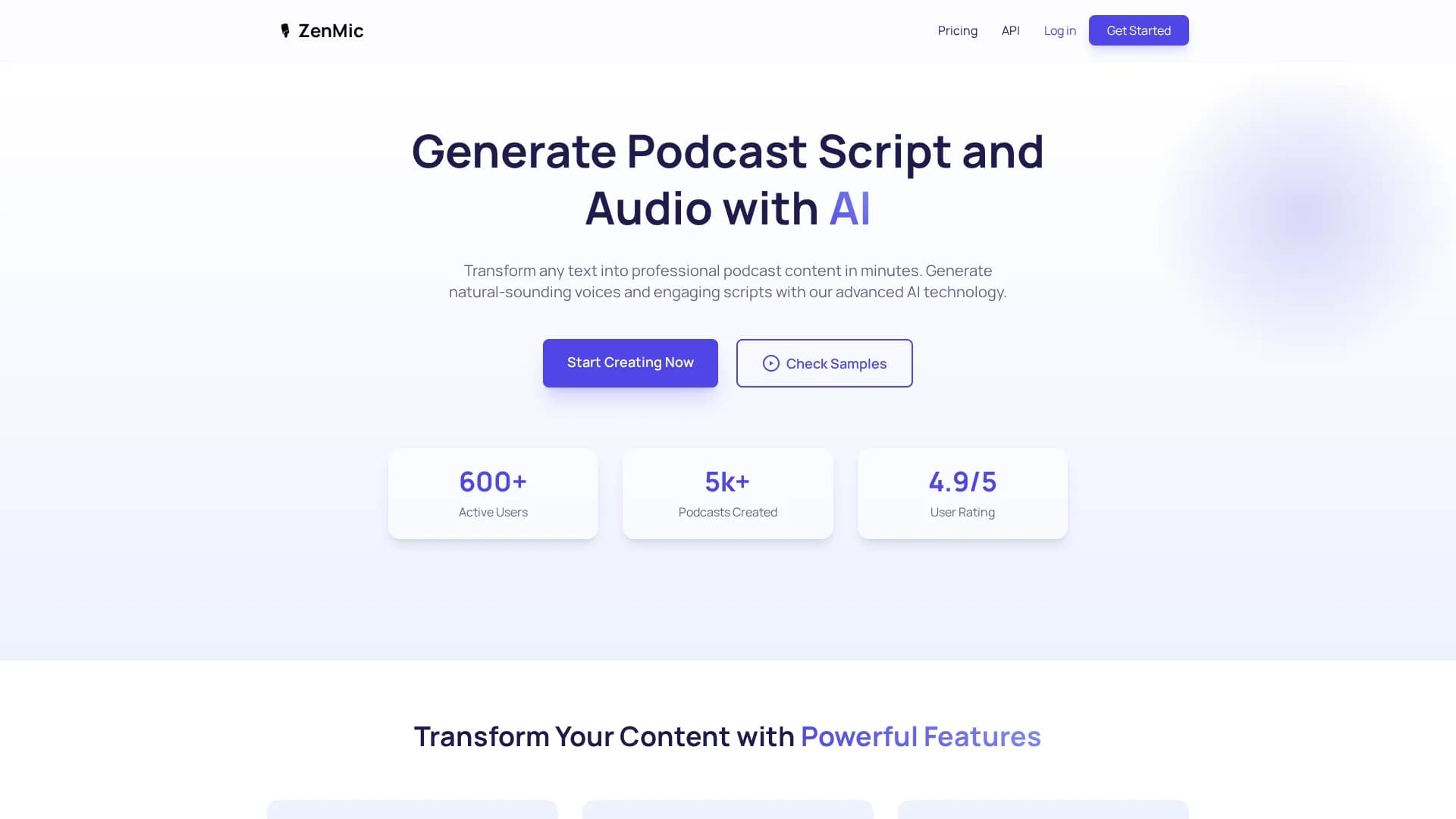 zenmic-ai-podcast-generator homepage
